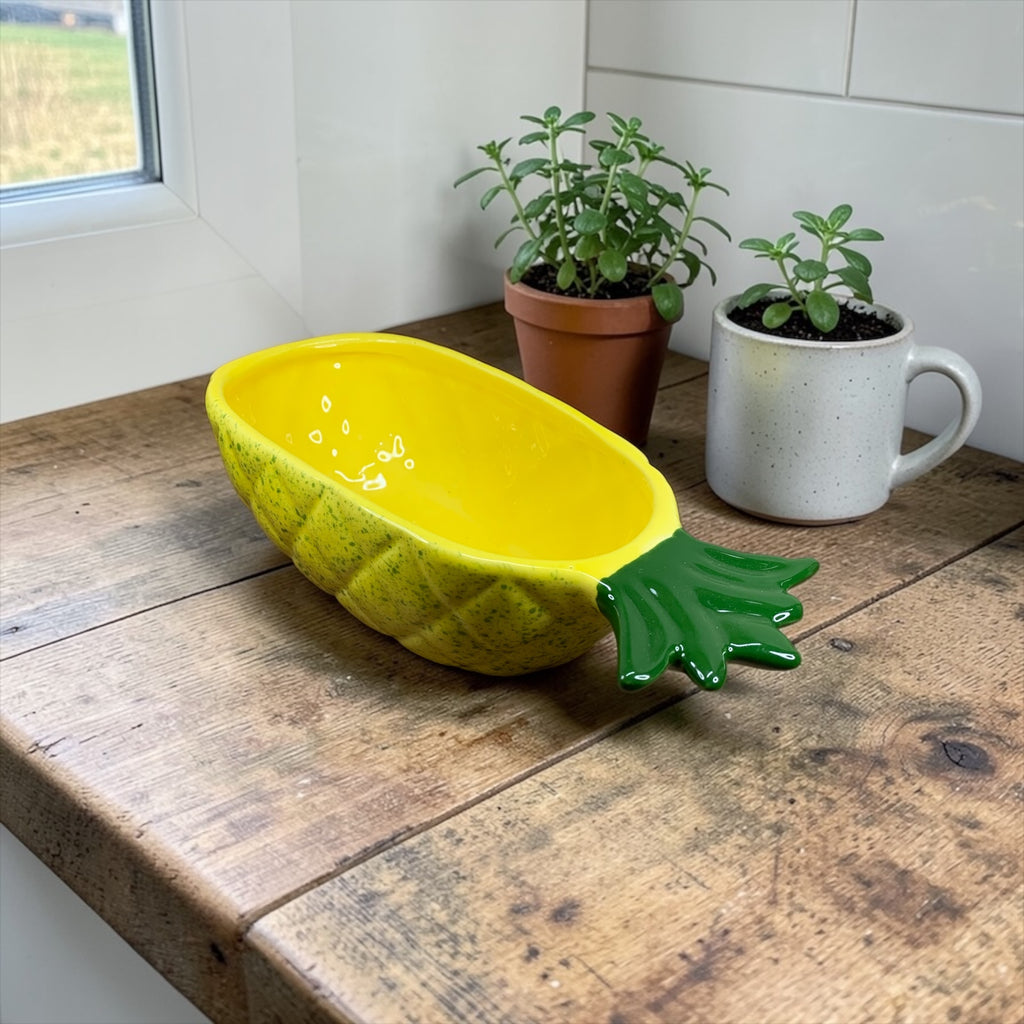 Bowl de Abacaxi Amarelo Decorado de Cerâmica