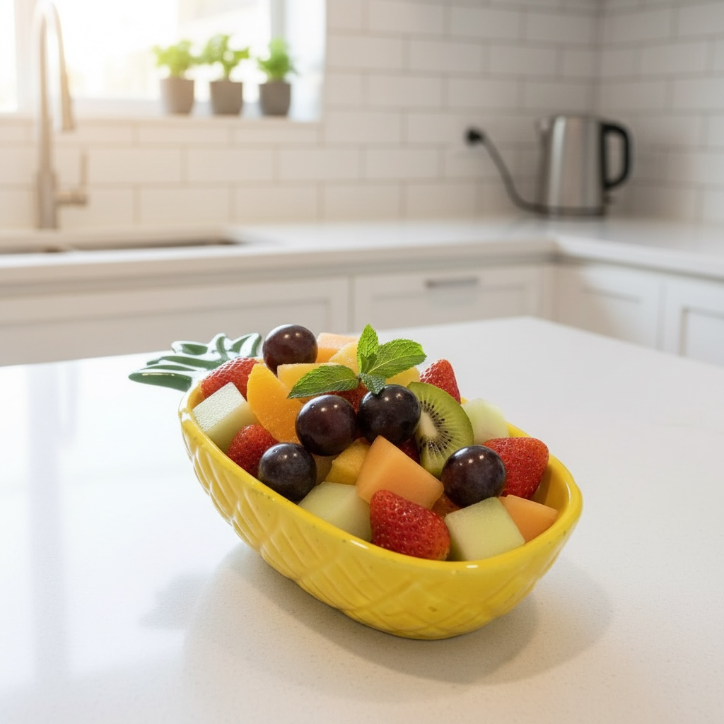 Bowl de Abacaxi Amarelo Decorado de Cerâmica