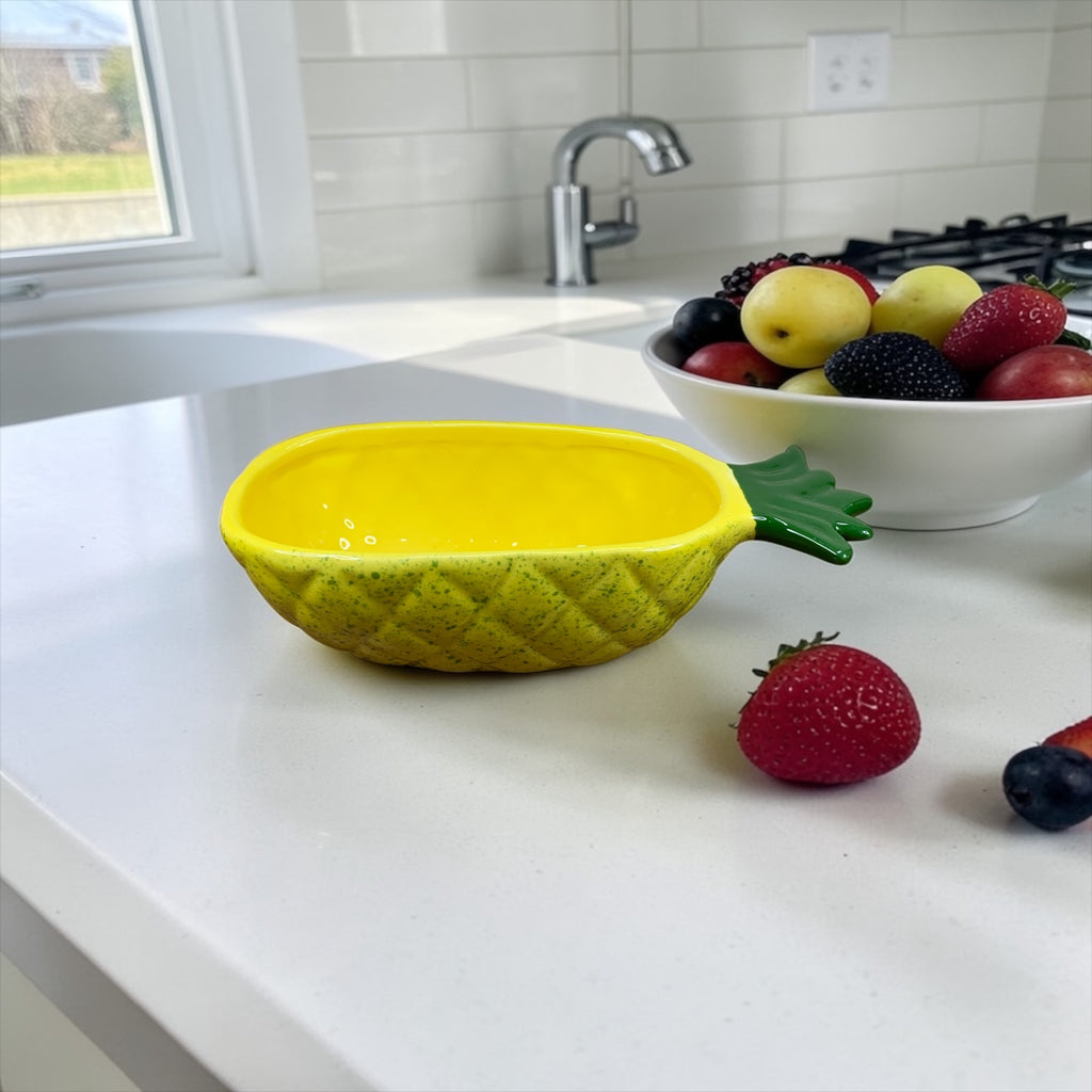 Bowl de Abacaxi Amarelo Decorado de Cerâmica