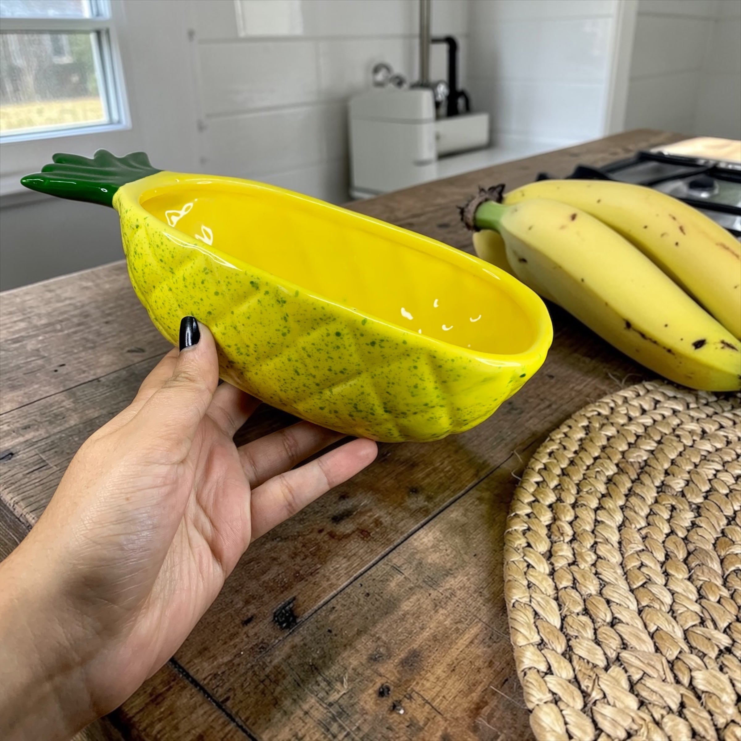 Bowl de Abacaxi Amarelo Decorado de Cerâmica