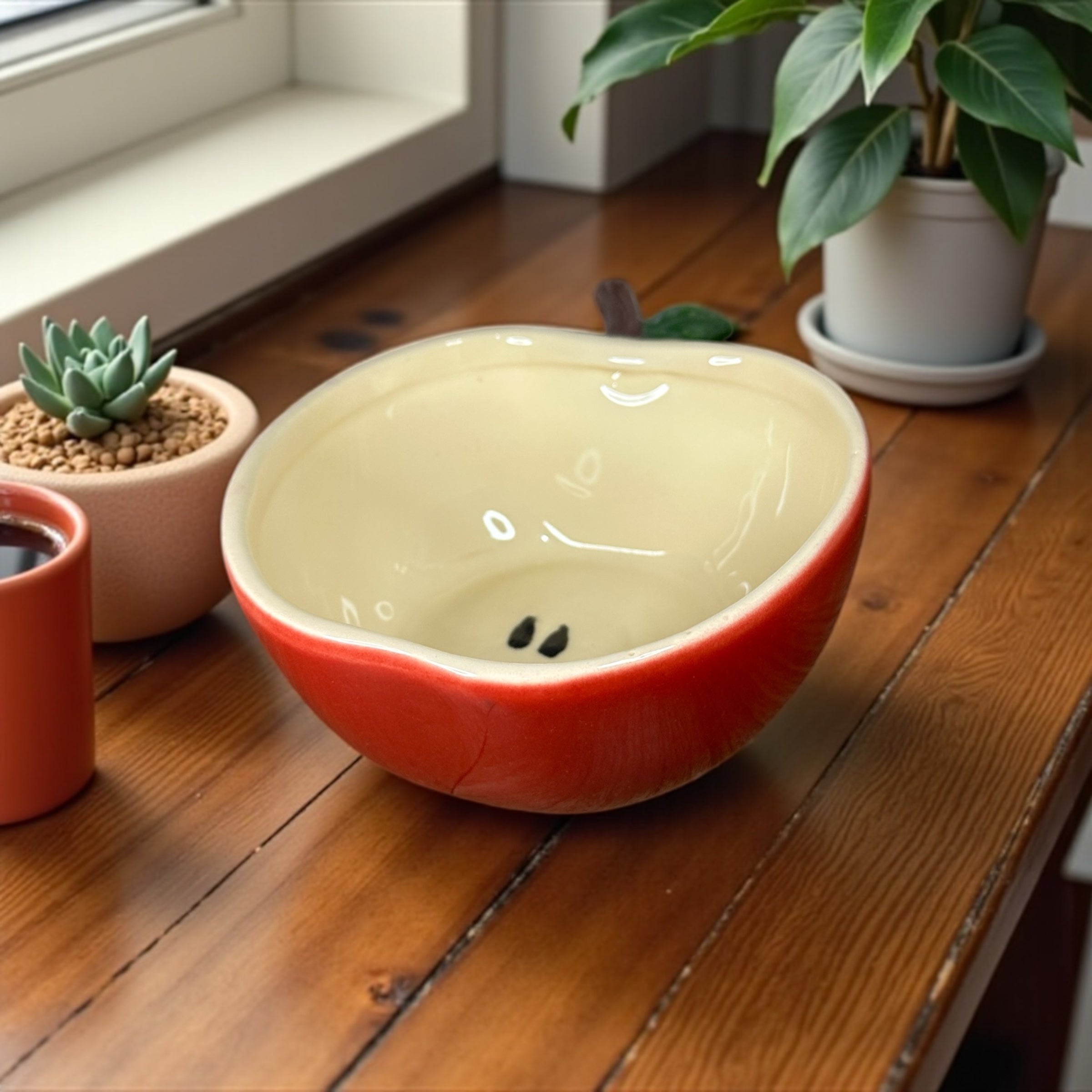 Bowl de Maça Vermelha Decorado Á Mão de Cerâmica