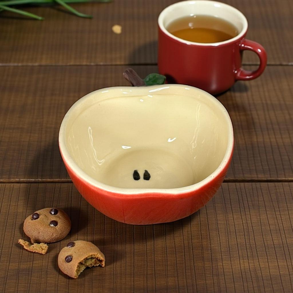 Bowl de Maça Vermelha Decorado Á Mão de Cerâmica