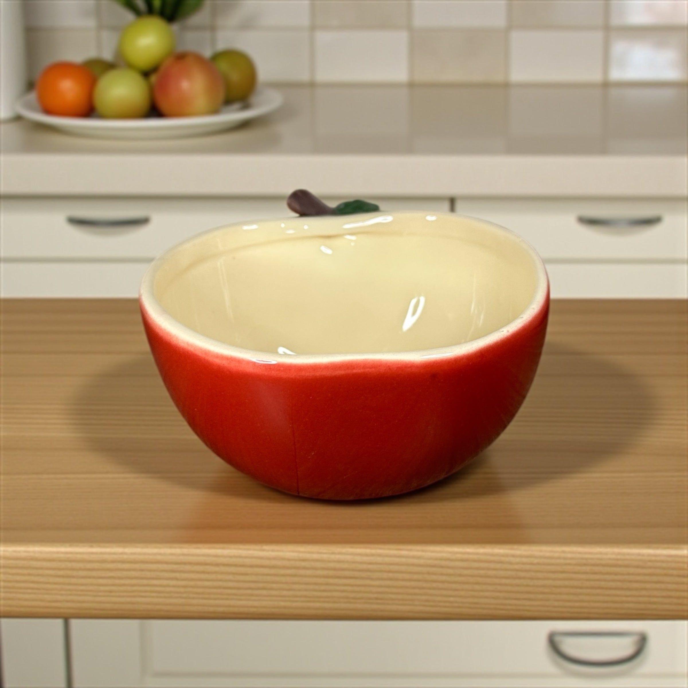 Bowl de Maça Vermelha Decorado Á Mão de Cerâmica