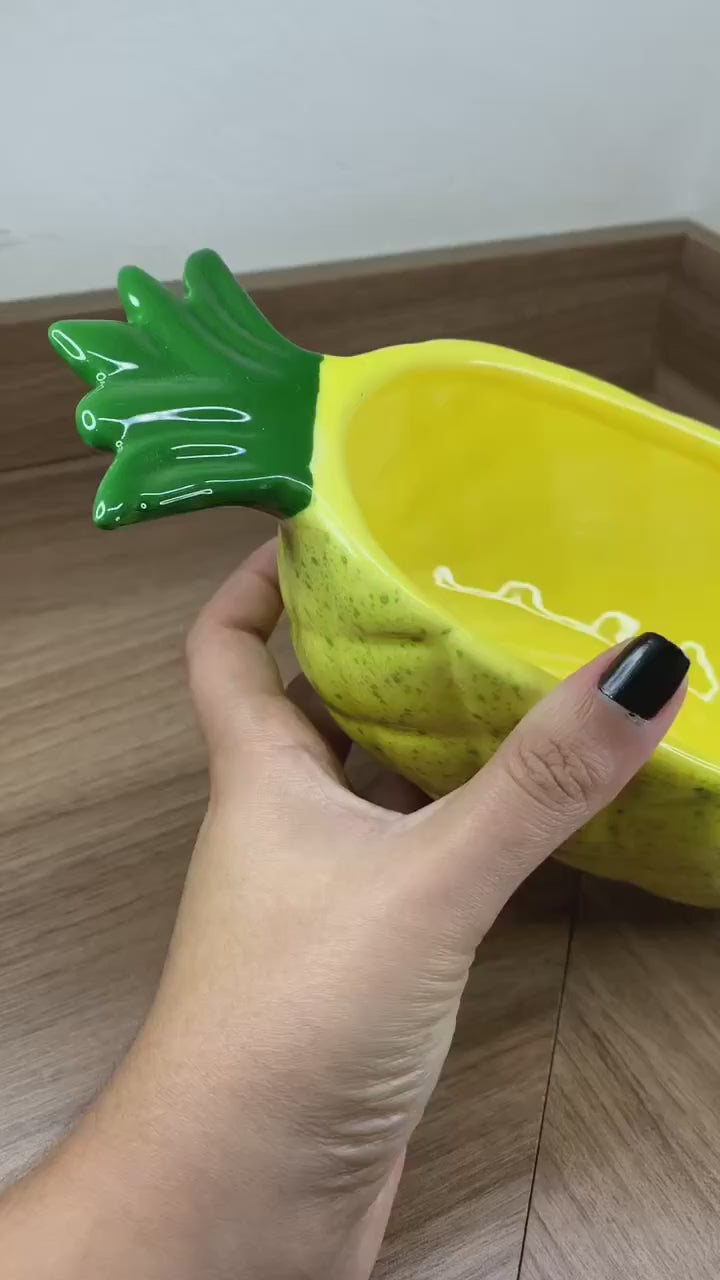 Bowl de Abacaxi Amarelo Decorado de Cerâmica