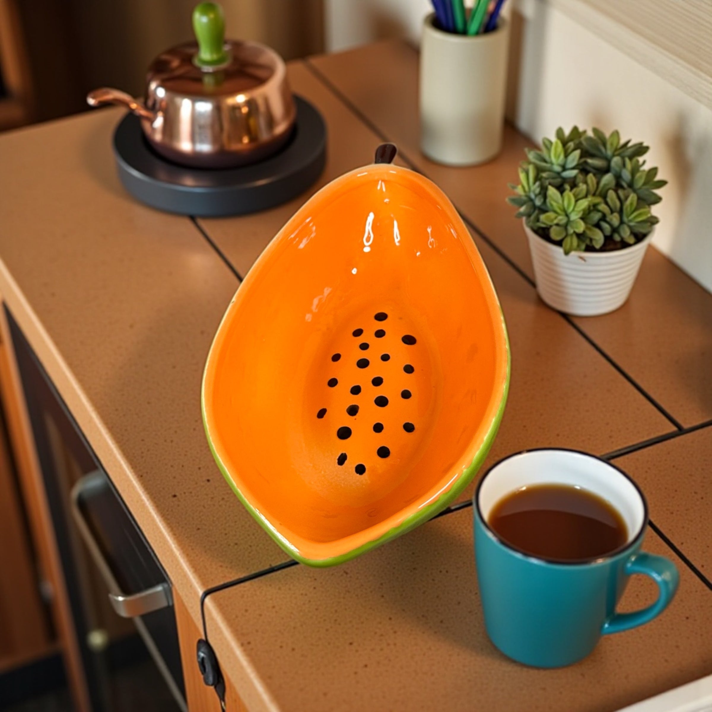 Bowl de Mamão Feito de Cerâmica Esmaltada